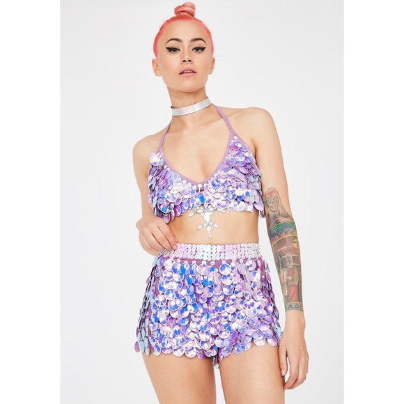 ✨💜Purple Sequin Festival Shorts💜✨ - Picture 3 of 6